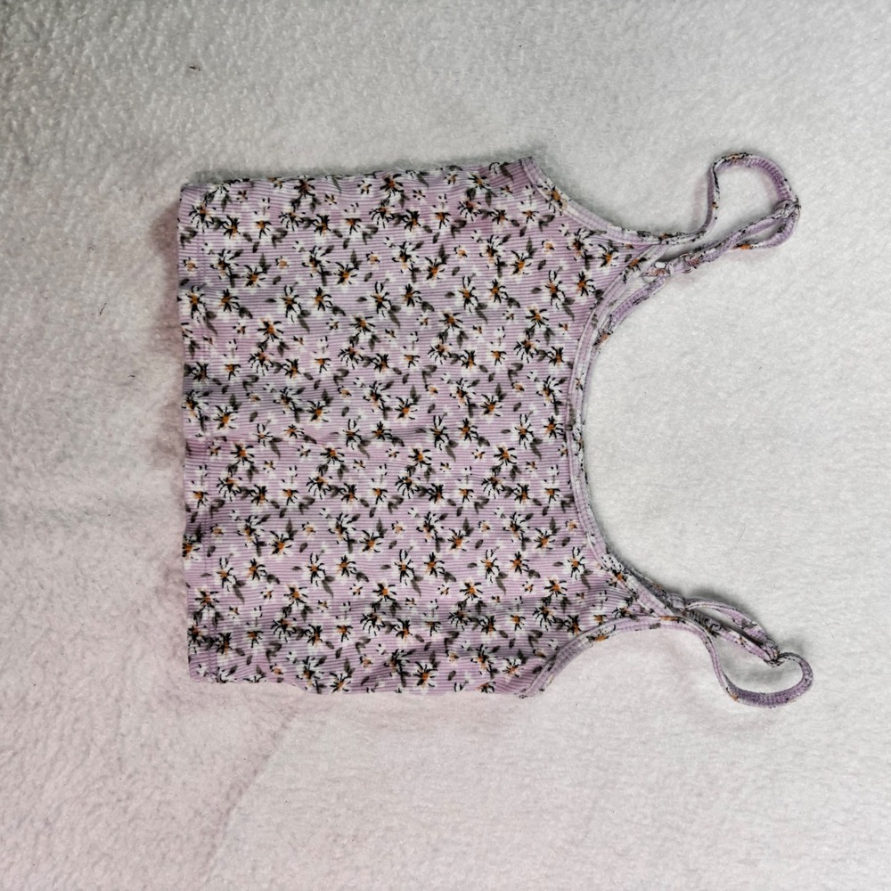 Hollister Floral Ribbed Baby Cami Tank Top Size S‎ Lavender Daisy Y2K